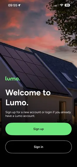 Lumo Energy app login screen